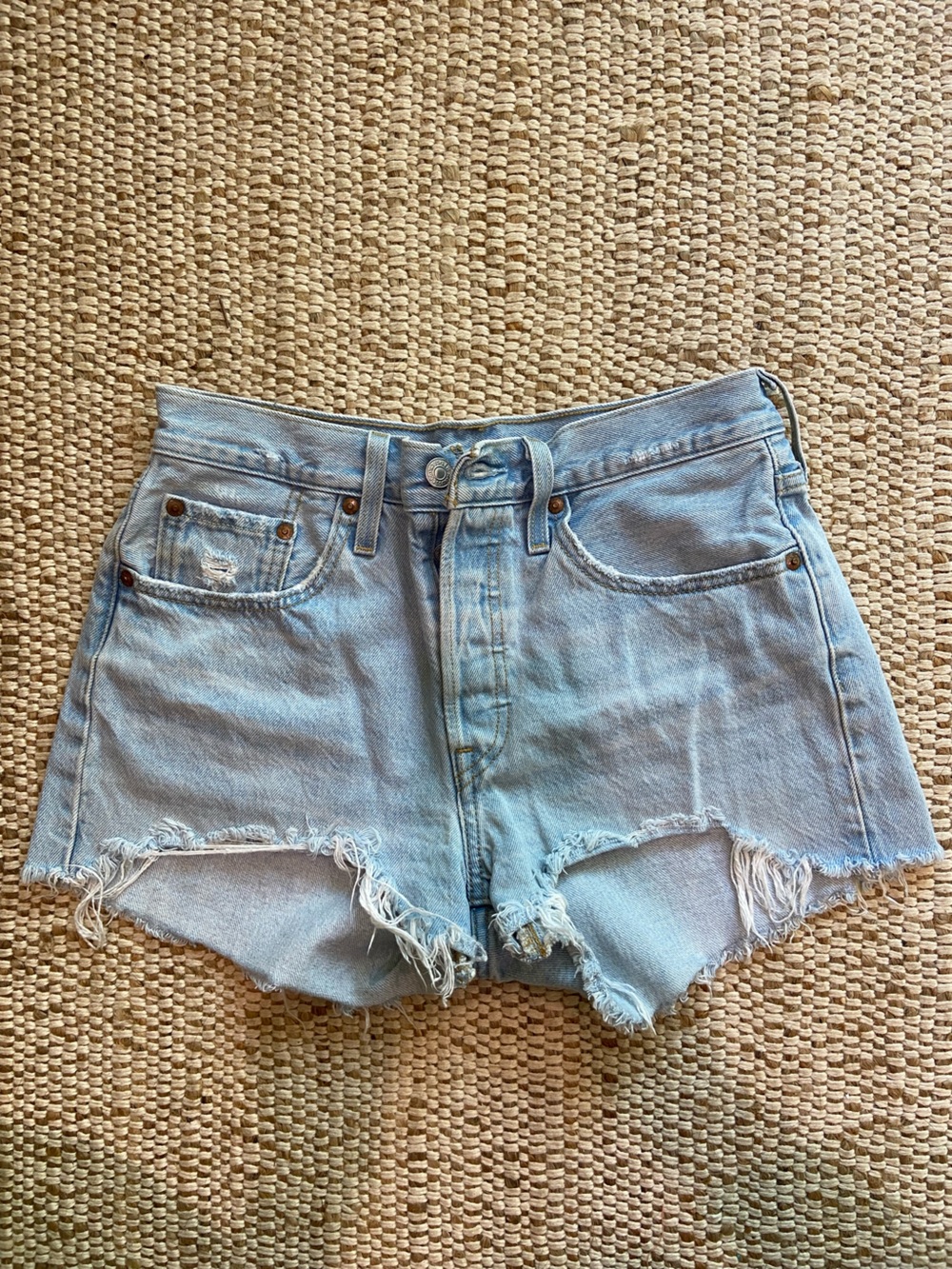 Levi's Light Blue Distressed Denim Jean Shorts